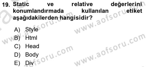 İnternet Ve Web Programlama Dersi 2019 - 2020 Yılı (Vize) Ara Sınav Soruları 19. Soru