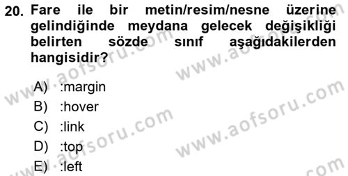 İnternet Ve Web Programlama Dersi 2019 - 2020 Yılı (Vize) Ara Sınavı 20. Soru