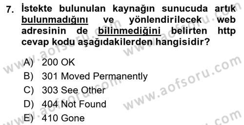 İnternet Ve Web Programlama Dersi 2019 - 2020 Yılı (Vize) Ara Sınav Soruları 7. Soru