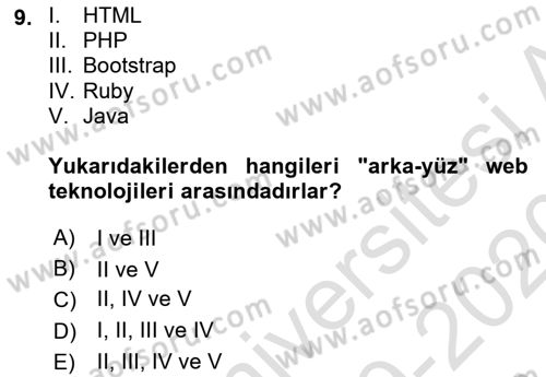 İnternet Ve Web Programlama Dersi 2019 - 2020 Yılı (Vize) Ara Sınav Soruları 9. Soru