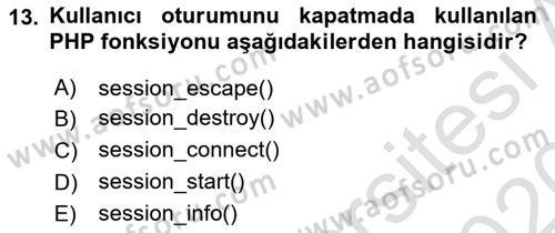 İnternet Ve Web Programlama Dersi 2019 - 2020 Yılı (Final) Dönem Sonu Sınav Soruları 13. Soru