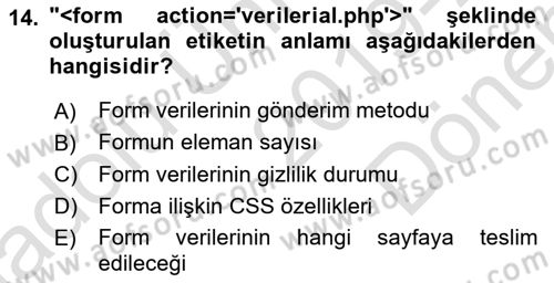 İnternet Ve Web Programlama Dersi 2019 - 2020 Yılı (Final) Dönem Sonu Sınav Soruları 14. Soru