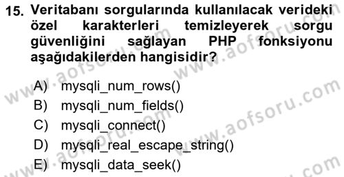 İnternet Ve Web Programlama Dersi 2019 - 2020 Yılı (Final) Dönem Sonu Sınav Soruları 15. Soru