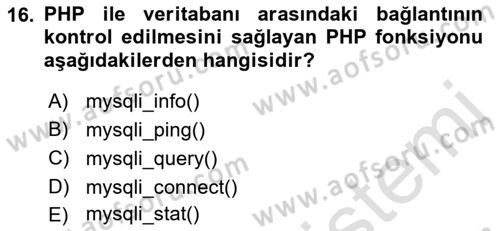 İnternet Ve Web Programlama Dersi 2019 - 2020 Yılı (Final) Dönem Sonu Sınav Soruları 16. Soru