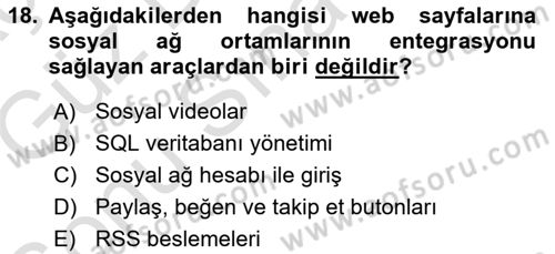 İnternet Ve Web Programlama Dersi 2019 - 2020 Yılı (Final) Dönem Sonu Sınav Soruları 18. Soru