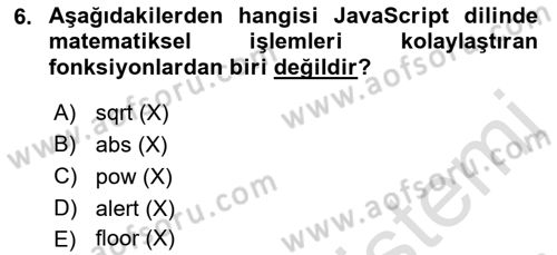 İnternet Ve Web Programlama Dersi 2019 - 2020 Yılı (Final) Dönem Sonu Sınav Soruları 6. Soru