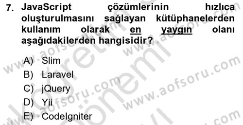 İnternet Ve Web Programlama Dersi 2019 - 2020 Yılı (Final) Dönem Sonu Sınav Soruları 7. Soru