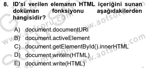 İnternet Ve Web Programlama Dersi 2019 - 2020 Yılı (Final) Dönem Sonu Sınav Soruları 8. Soru
