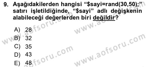 İnternet Ve Web Programlama Dersi 2019 - 2020 Yılı (Final) Dönem Sonu Sınav Soruları 9. Soru