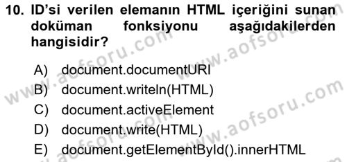 İnternet Ve Web Programlama Dersi 2020 - 2021 Yılı Yaz Okulu Sınav Soruları 10. Soru
