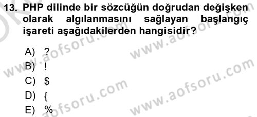 İnternet Ve Web Programlama Dersi 2020 - 2021 Yılı Yaz Okulu Sınav Soruları 13. Soru