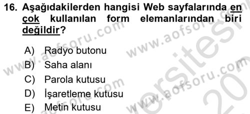 İnternet Ve Web Programlama Dersi 2020 - 2021 Yılı Yaz Okulu Sınav Soruları 16. Soru