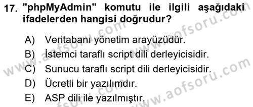İnternet Ve Web Programlama Dersi 2020 - 2021 Yılı Yaz Okulu Sınav Soruları 17. Soru