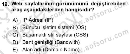 İnternet Ve Web Programlama Dersi 2020 - 2021 Yılı Yaz Okulu Sınav Soruları 19. Soru