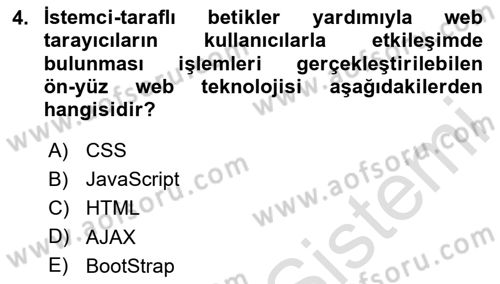 İnternet Ve Web Programlama Dersi 2020 - 2021 Yılı Yaz Okulu Sınav Soruları 4. Soru