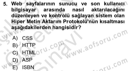 İnternet Ve Web Programlama Dersi 2020 - 2021 Yılı Yaz Okulu Sınav Soruları 5. Soru