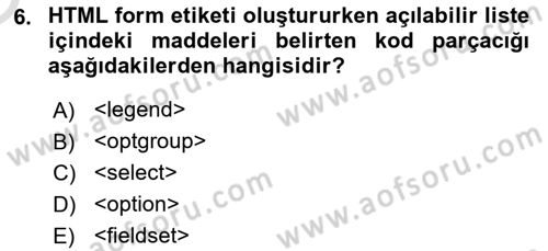 İnternet Ve Web Programlama Dersi 2020 - 2021 Yılı Yaz Okulu Sınav Soruları 6. Soru