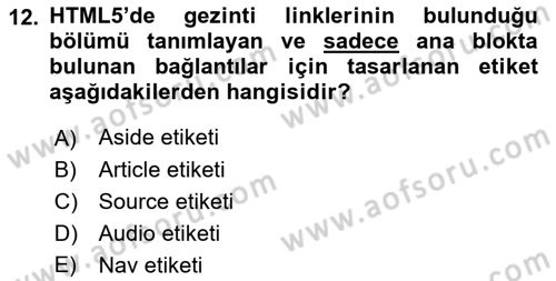 İnternet Ve Web Programlama Dersi 2021 - 2022 Yılı (Vize) Ara Sınav Soruları 12. Soru