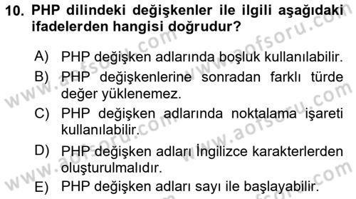 İnternet Ve Web Programlama Dersi 2021 - 2022 Yılı (Final) Dönem Sonu Sınav Soruları 10. Soru