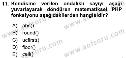 İnternet Ve Web Programlama Dersi 2021 - 2022 Yılı (Final) Dönem Sonu Sınav Soruları 11. Soru