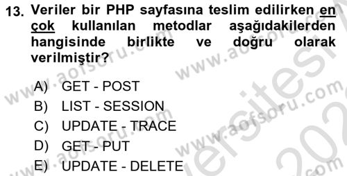 İnternet Ve Web Programlama Dersi 2021 - 2022 Yılı (Final) Dönem Sonu Sınav Soruları 13. Soru