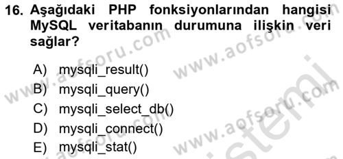 İnternet Ve Web Programlama Dersi 2021 - 2022 Yılı (Final) Dönem Sonu Sınav Soruları 16. Soru