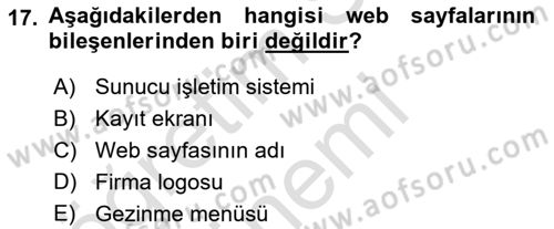 İnternet Ve Web Programlama Dersi 2021 - 2022 Yılı (Final) Dönem Sonu Sınav Soruları 17. Soru