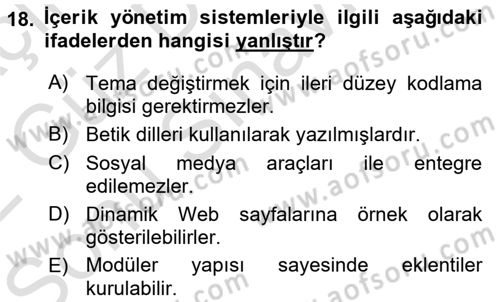 İnternet Ve Web Programlama Dersi 2021 - 2022 Yılı (Final) Dönem Sonu Sınav Soruları 18. Soru