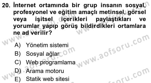 İnternet Ve Web Programlama Dersi 2021 - 2022 Yılı (Final) Dönem Sonu Sınav Soruları 20. Soru