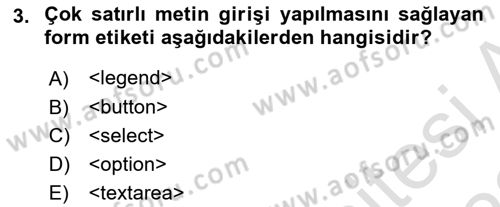 İnternet Ve Web Programlama Dersi 2021 - 2022 Yılı (Final) Dönem Sonu Sınav Soruları 3. Soru