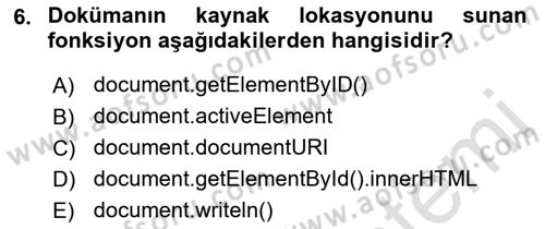İnternet Ve Web Programlama Dersi 2021 - 2022 Yılı (Final) Dönem Sonu Sınav Soruları 6. Soru