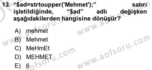 İnternet Ve Web Programlama Dersi 2021 - 2022 Yılı Yaz Okulu Sınav Soruları 13. Soru