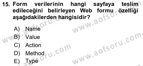 İnternet Ve Web Programlama Dersi 2021 - 2022 Yılı Yaz Okulu Sınav Soruları 15. Soru