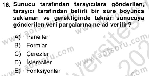 İnternet Ve Web Programlama Dersi 2021 - 2022 Yılı Yaz Okulu Sınav Soruları 16. Soru