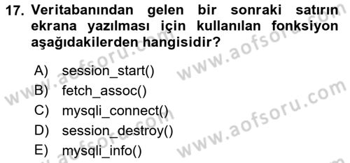 İnternet Ve Web Programlama Dersi 2021 - 2022 Yılı Yaz Okulu Sınav Soruları 17. Soru