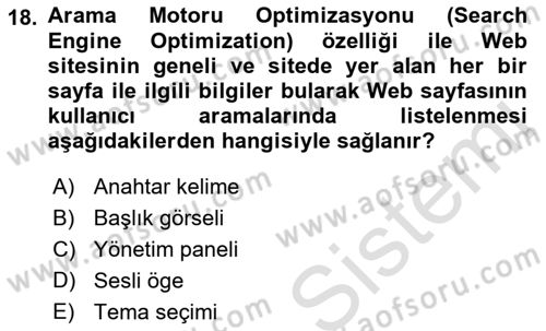 İnternet Ve Web Programlama Dersi 2021 - 2022 Yılı Yaz Okulu Sınav Soruları 18. Soru