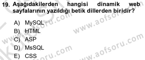 İnternet Ve Web Programlama Dersi 2021 - 2022 Yılı Yaz Okulu Sınav Soruları 19. Soru