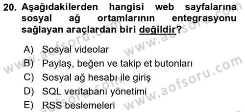 İnternet Ve Web Programlama Dersi 2021 - 2022 Yılı Yaz Okulu Sınav Soruları 20. Soru