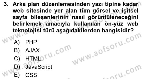 İnternet Ve Web Programlama Dersi 2021 - 2022 Yılı Yaz Okulu Sınav Soruları 3. Soru