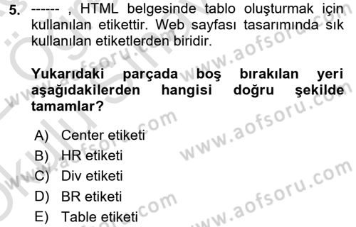 İnternet Ve Web Programlama Dersi 2021 - 2022 Yılı Yaz Okulu Sınav Soruları 5. Soru