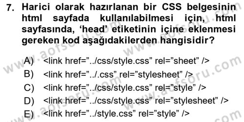 İnternet Ve Web Programlama Dersi 2021 - 2022 Yılı Yaz Okulu Sınav Soruları 7. Soru