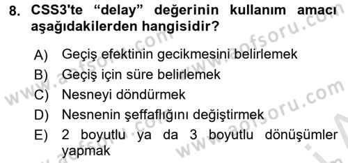 İnternet Ve Web Programlama Dersi 2021 - 2022 Yılı Yaz Okulu Sınav Soruları 8. Soru