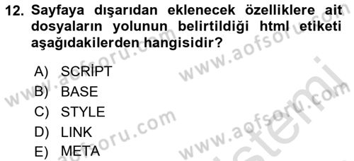 İnternet Ve Web Programlama Dersi 2022 - 2023 Yılı (Vize) Ara Sınav Soruları 12. Soru