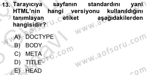 İnternet Ve Web Programlama Dersi 2022 - 2023 Yılı (Vize) Ara Sınav Soruları 13. Soru