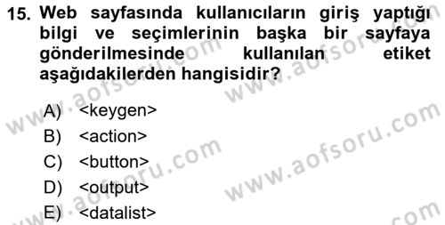İnternet Ve Web Programlama Dersi 2022 - 2023 Yılı (Vize) Ara Sınav Soruları 15. Soru