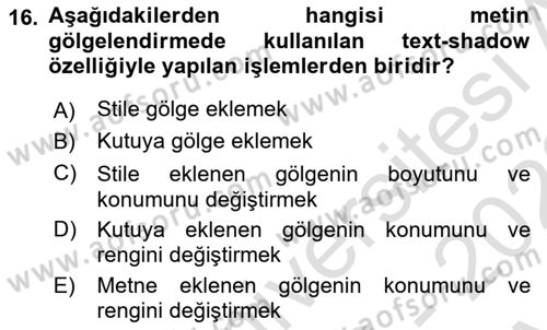İnternet Ve Web Programlama Dersi 2022 - 2023 Yılı (Vize) Ara Sınav Soruları 16. Soru