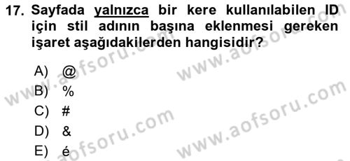 İnternet Ve Web Programlama Dersi 2022 - 2023 Yılı (Vize) Ara Sınav Soruları 17. Soru