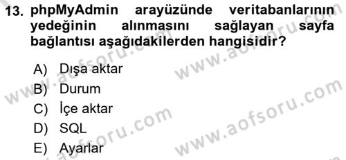 İnternet Ve Web Programlama Dersi 2022 - 2023 Yılı (Final) Dönem Sonu Sınav Soruları 13. Soru