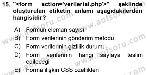 İnternet Ve Web Programlama Dersi 2022 - 2023 Yılı (Final) Dönem Sonu Sınav Soruları 15. Soru