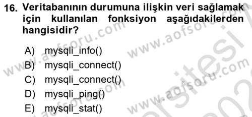 İnternet Ve Web Programlama Dersi 2022 - 2023 Yılı (Final) Dönem Sonu Sınav Soruları 16. Soru